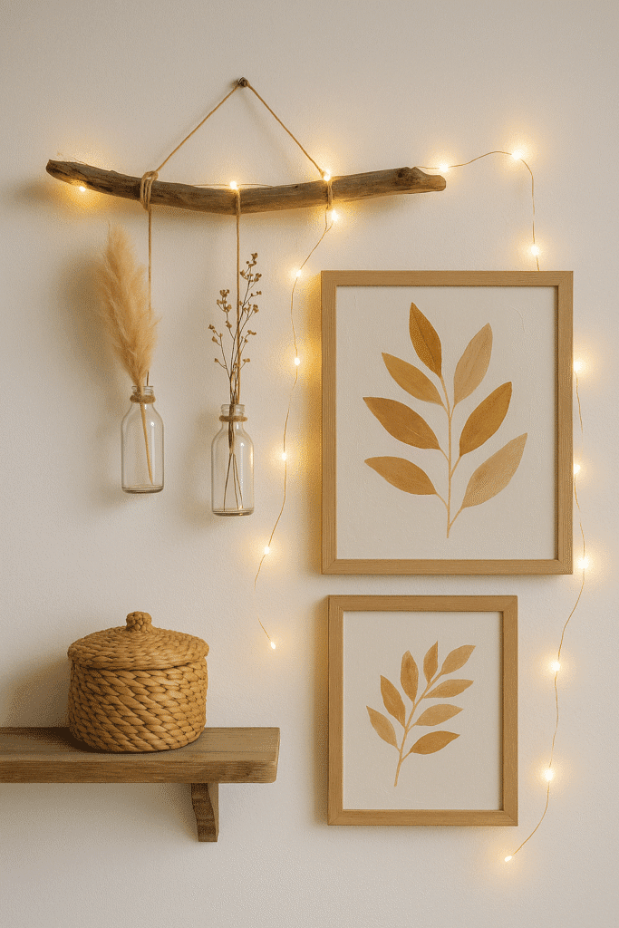 Kreativ billedvæg med hjemmelavet vægpynt